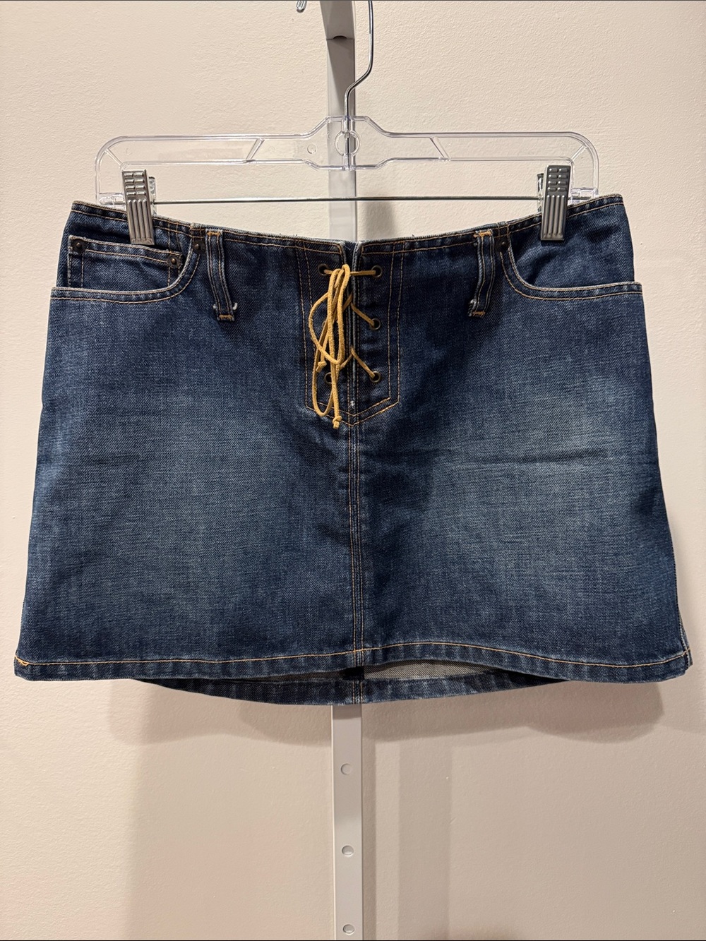 Abercrombie & Fitch Dark Blue Denim Mini Skirt with Lace-Up Front